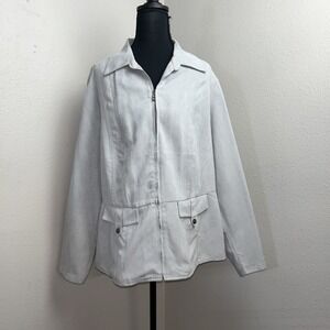 Catos Blouse Women's 14/16 Gray Faux Suede Zip Up Holiday Party Artsy Casual